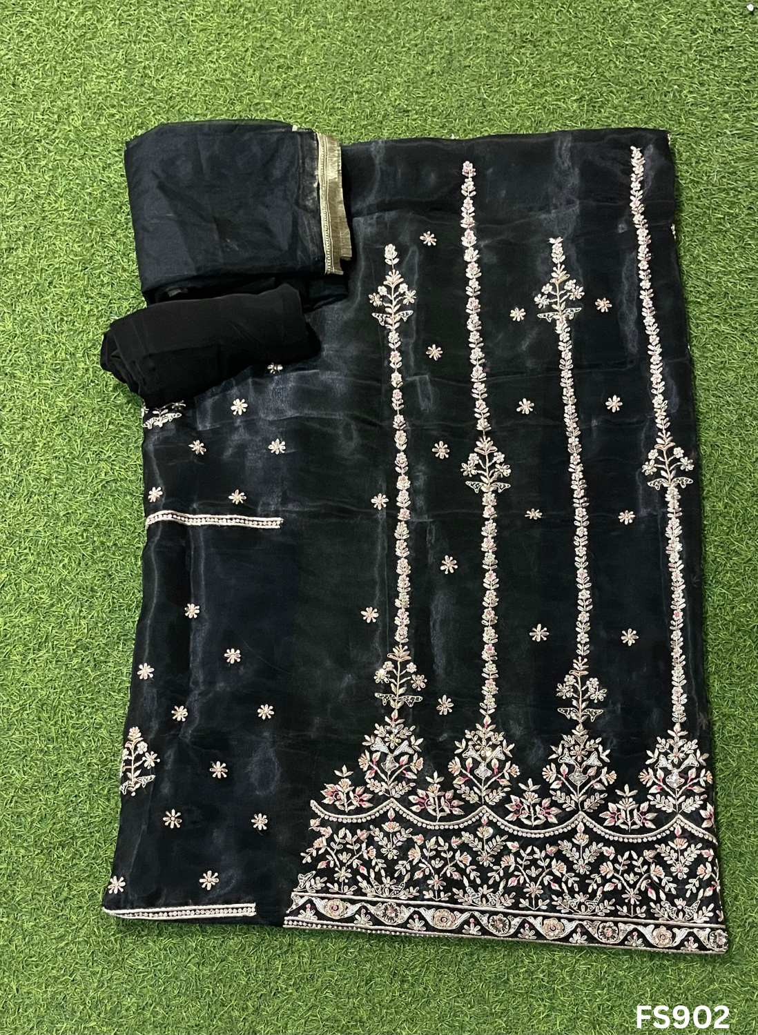 FS902 | Black | Organza Suit | Party Wear | Wedding | Jaggo | Ring Ceremony | Festival