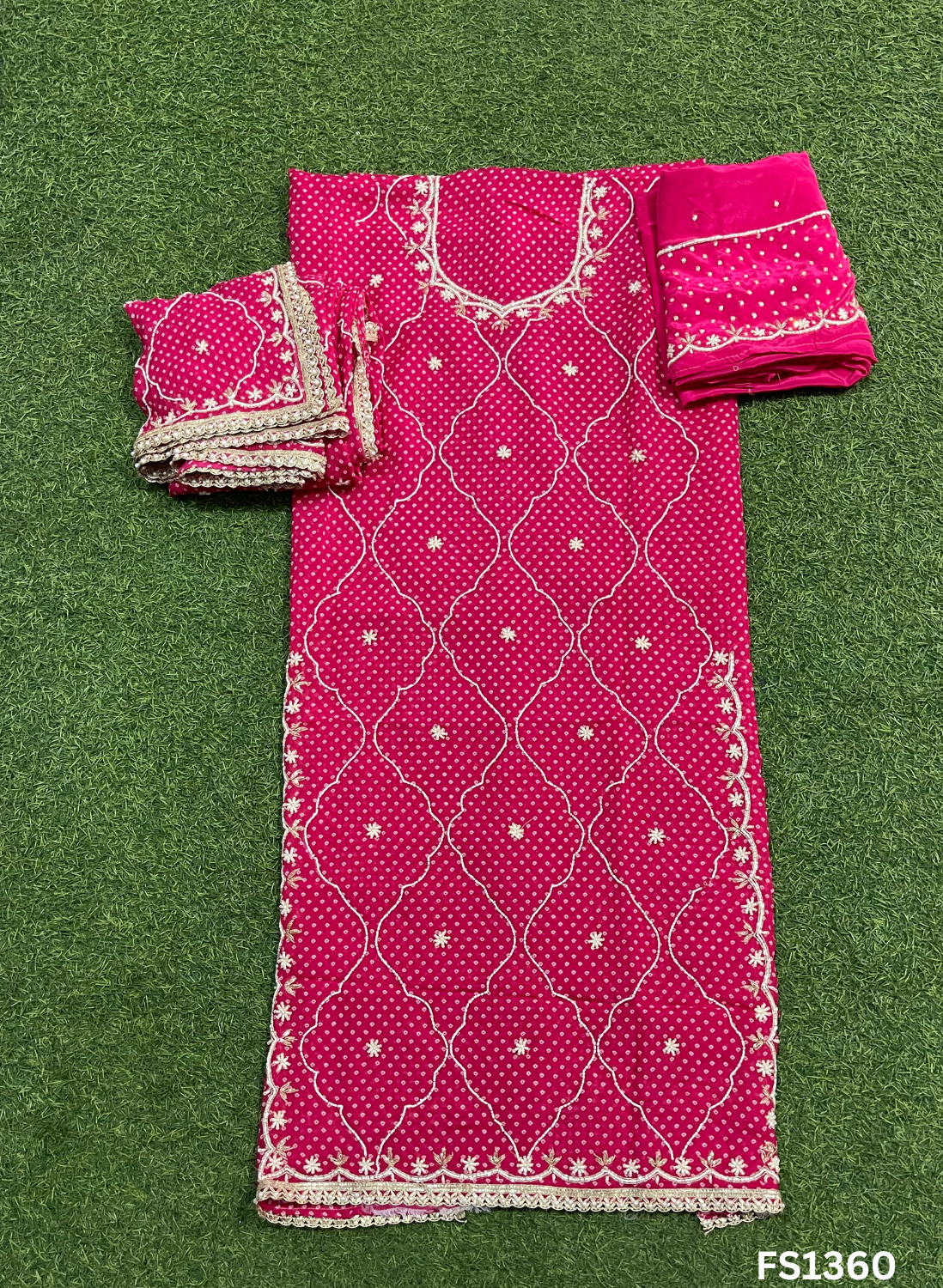FS1360 | Hot-Pink | Organza | Suit | Wedding | Party Wear | Ring Ceremony | Festival Suit | Allover suit