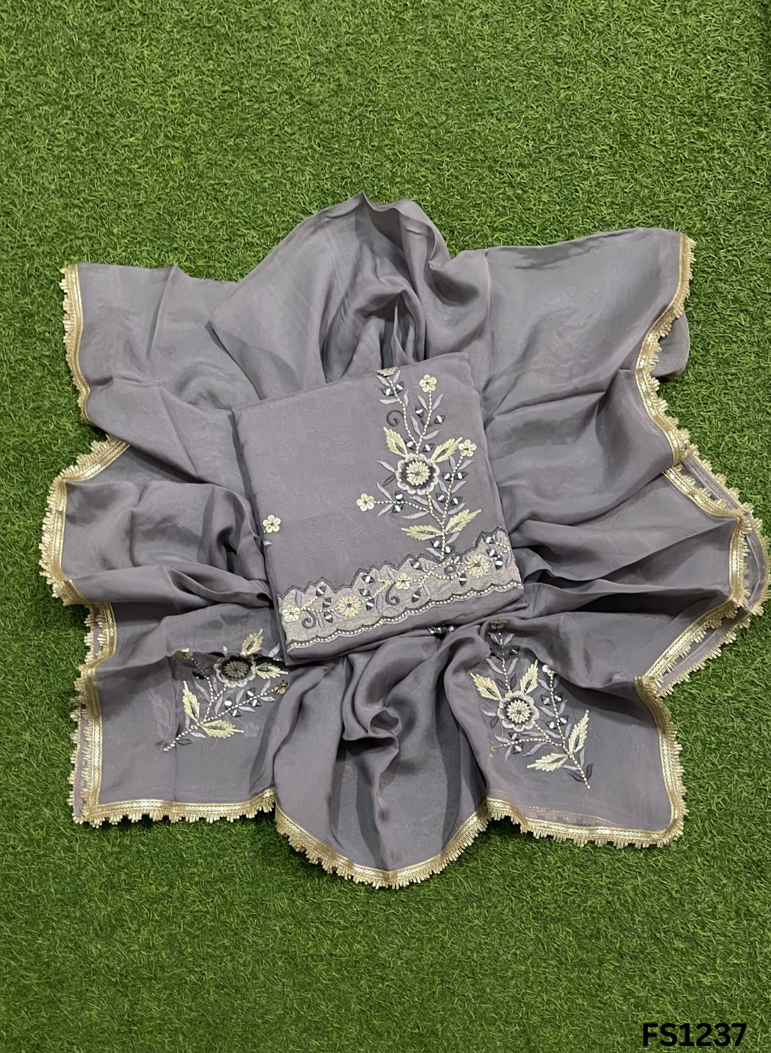 FS1237 | Grey | Organza | Suit | Wedding | Party Wear | Ring Ceremony | Festival Suit | Allover suit