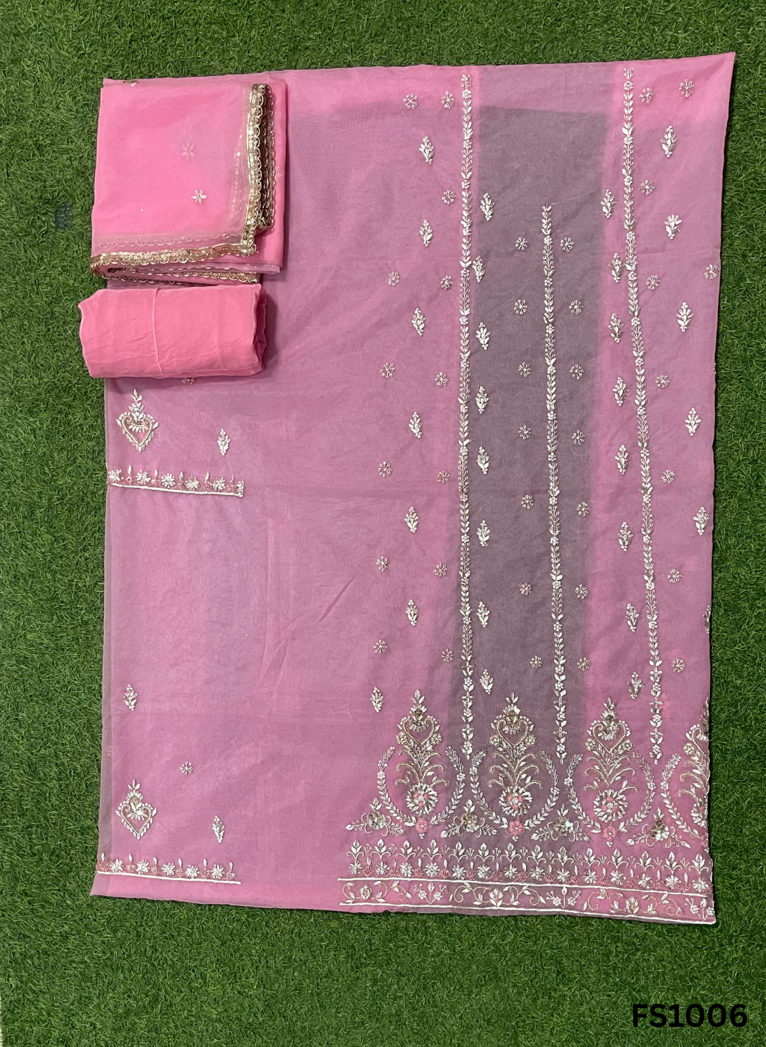 FS1006 | Baby-Pink | Organza Suit | Party Wear | Wedding | Jaggo | Ring Ceremony | Festival