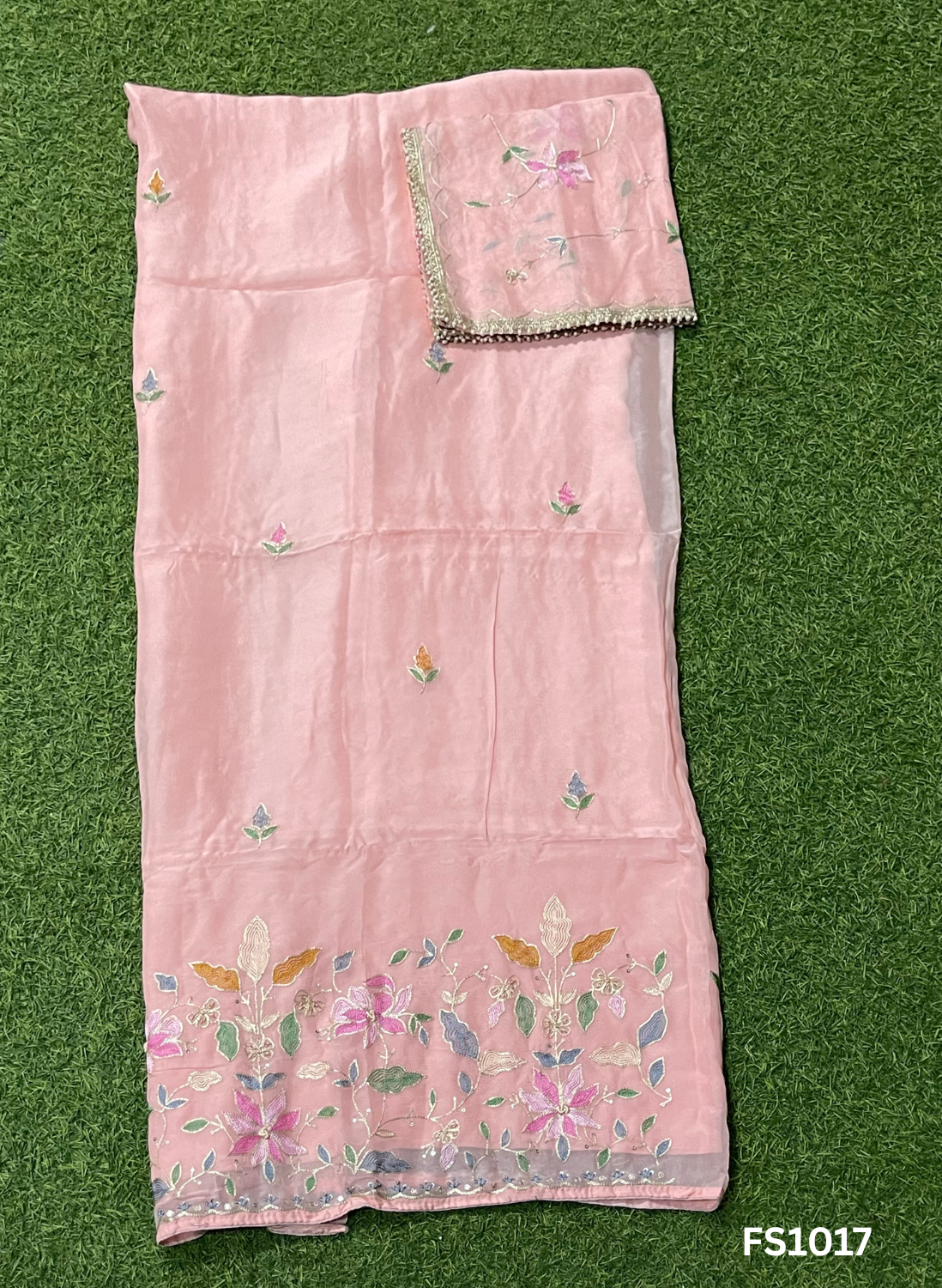 FS1017 | Peach | Organza Suit | Party Wear | Wedding | Jaggo | Ring Ceremony | Festival