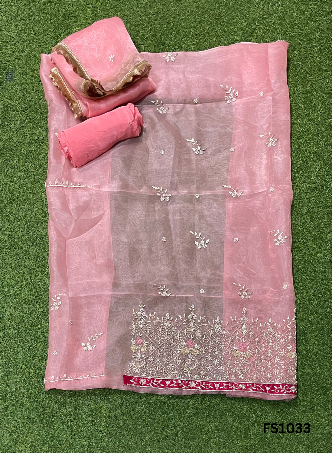 FS1033 |Peach |Organza Suit | Party Wear | Wedding | Jaggo | Ring Ceremony | Festival