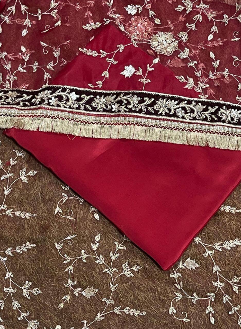 FS116 | Red Organza Suit | Bridal | Party Wear | Wedding | Jaggo | Ring Ceremony | Festival | Handwork suit | F9CBAAA