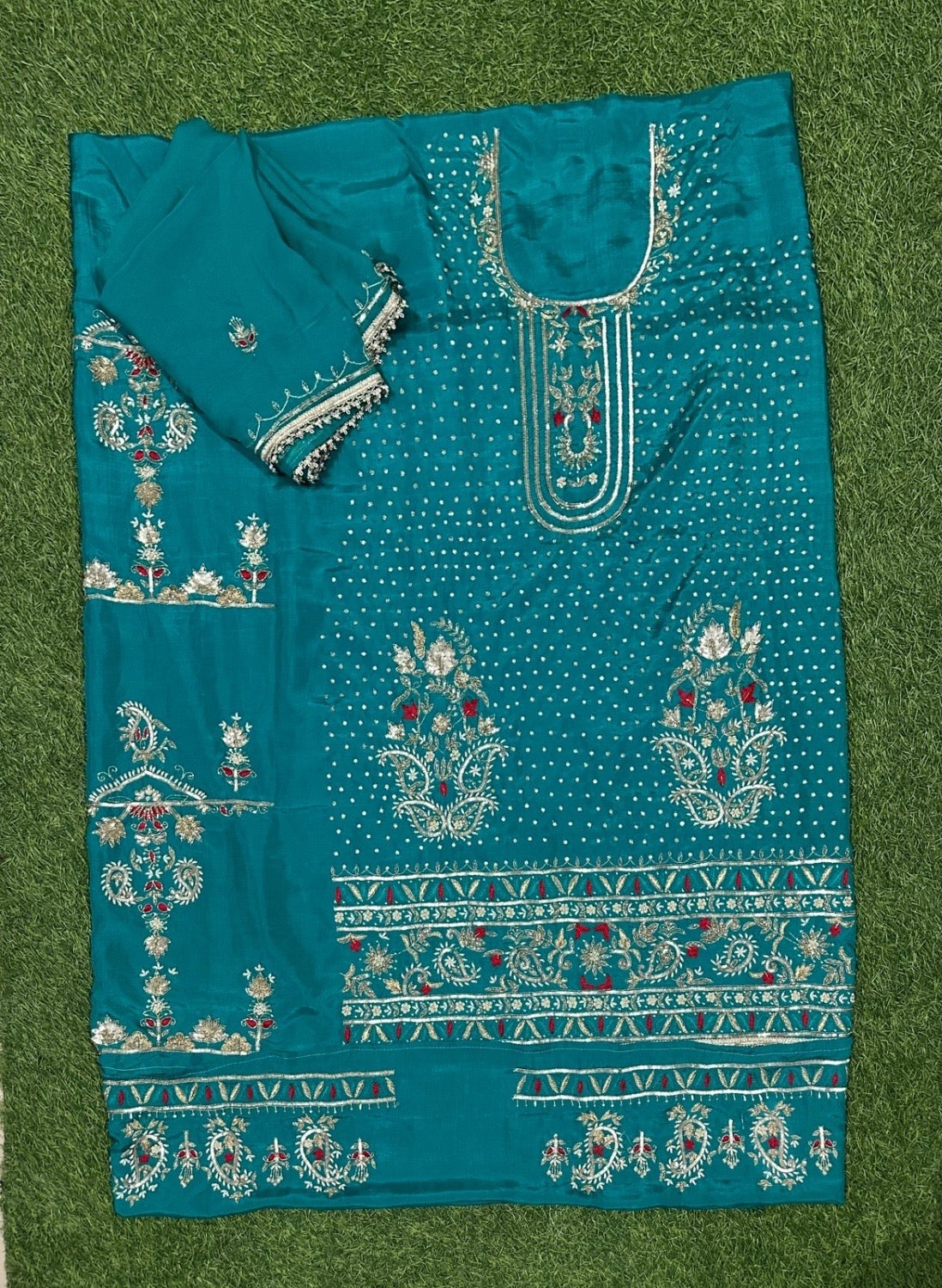FS208 | Peacock shade | Raw Silk | Party Wear | Wedding | Jaggo | Ring Ceremony | Festival | F9GAAA