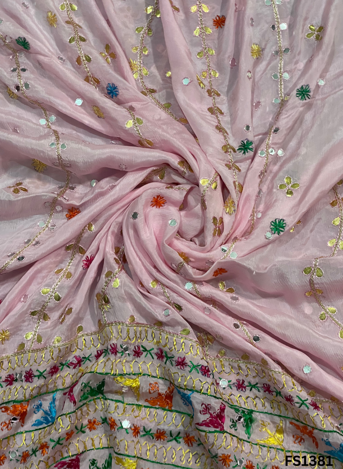 FS1381 | Baby-Pink | Luxurious| Embroidered | Phulkari | 2.5 Meter of Elegance