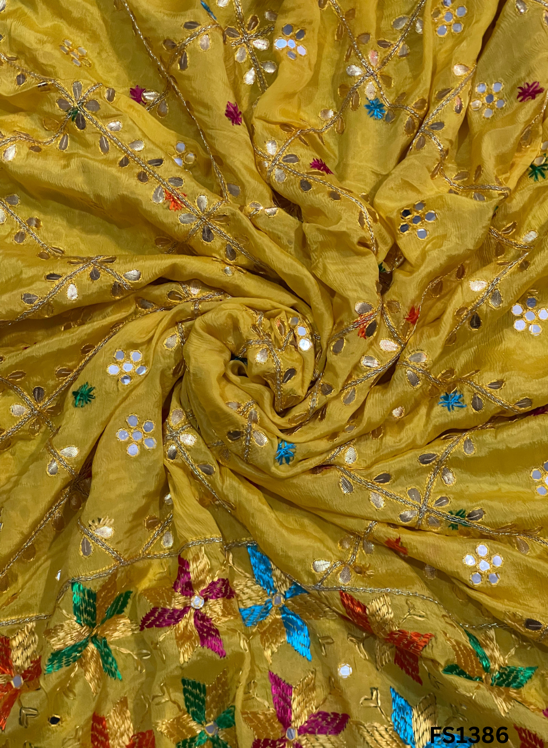 FS1386 | Yellow | Luxurious| Embroidered | Phulkari | 2.5 Meter of Elegance