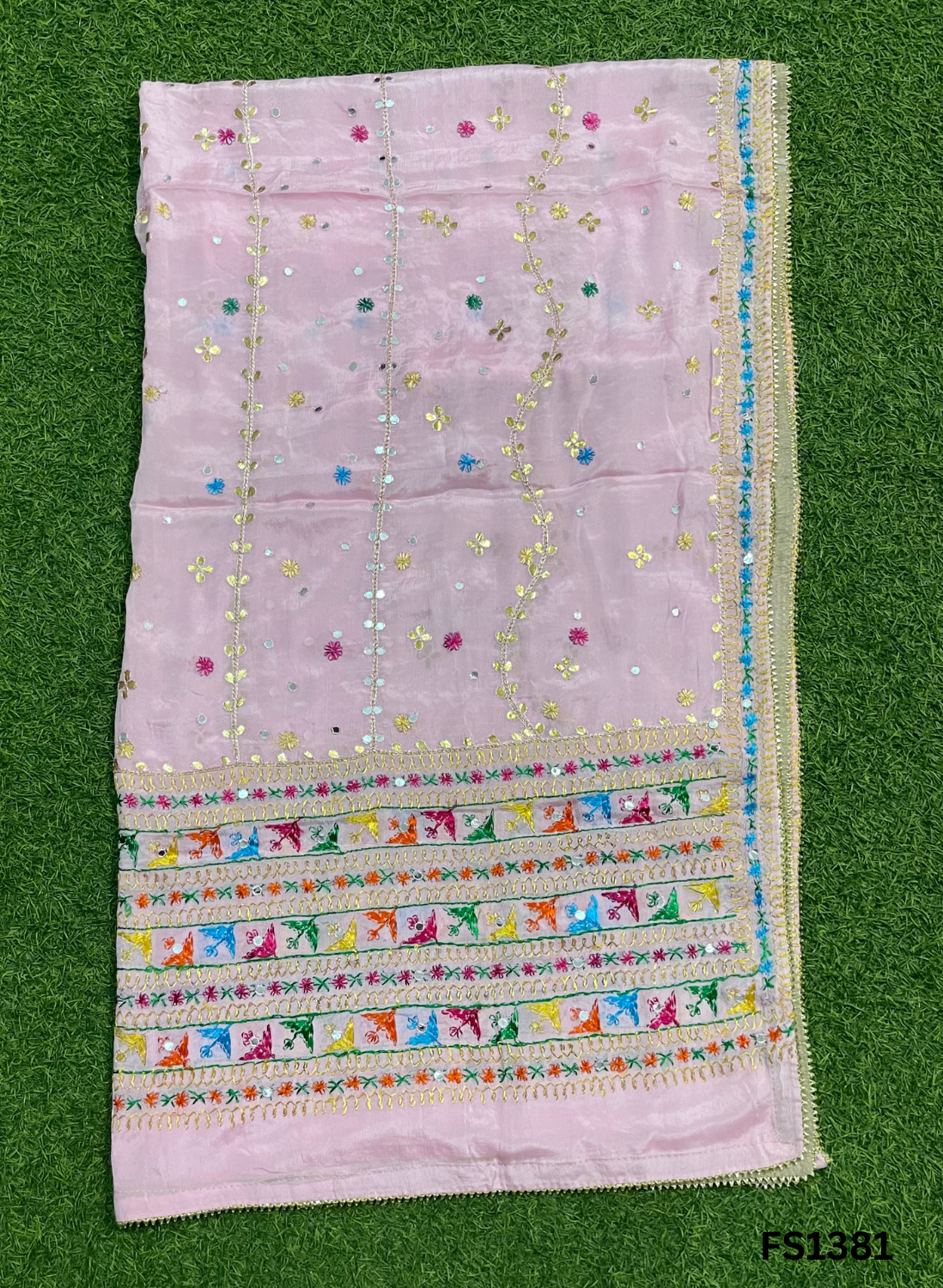 FS1381 | Baby-Pink | Luxurious| Embroidered | Phulkari | 2.5 Meter of Elegance
