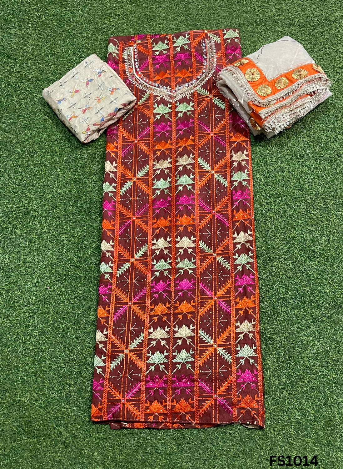 FS1014| Rust Shade | Phulkari Suit | Party Wear | Wedding | Jaggo | Festival |