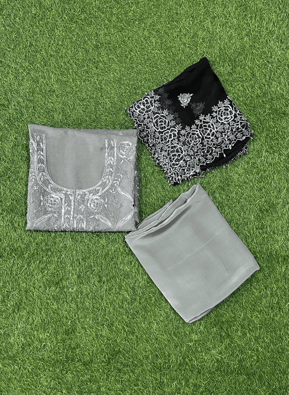FS124 | Black and gray Pure Organza Suit | Party Wear | Wedding | Ring Ceremony | Festival | F9BDAAABridal |