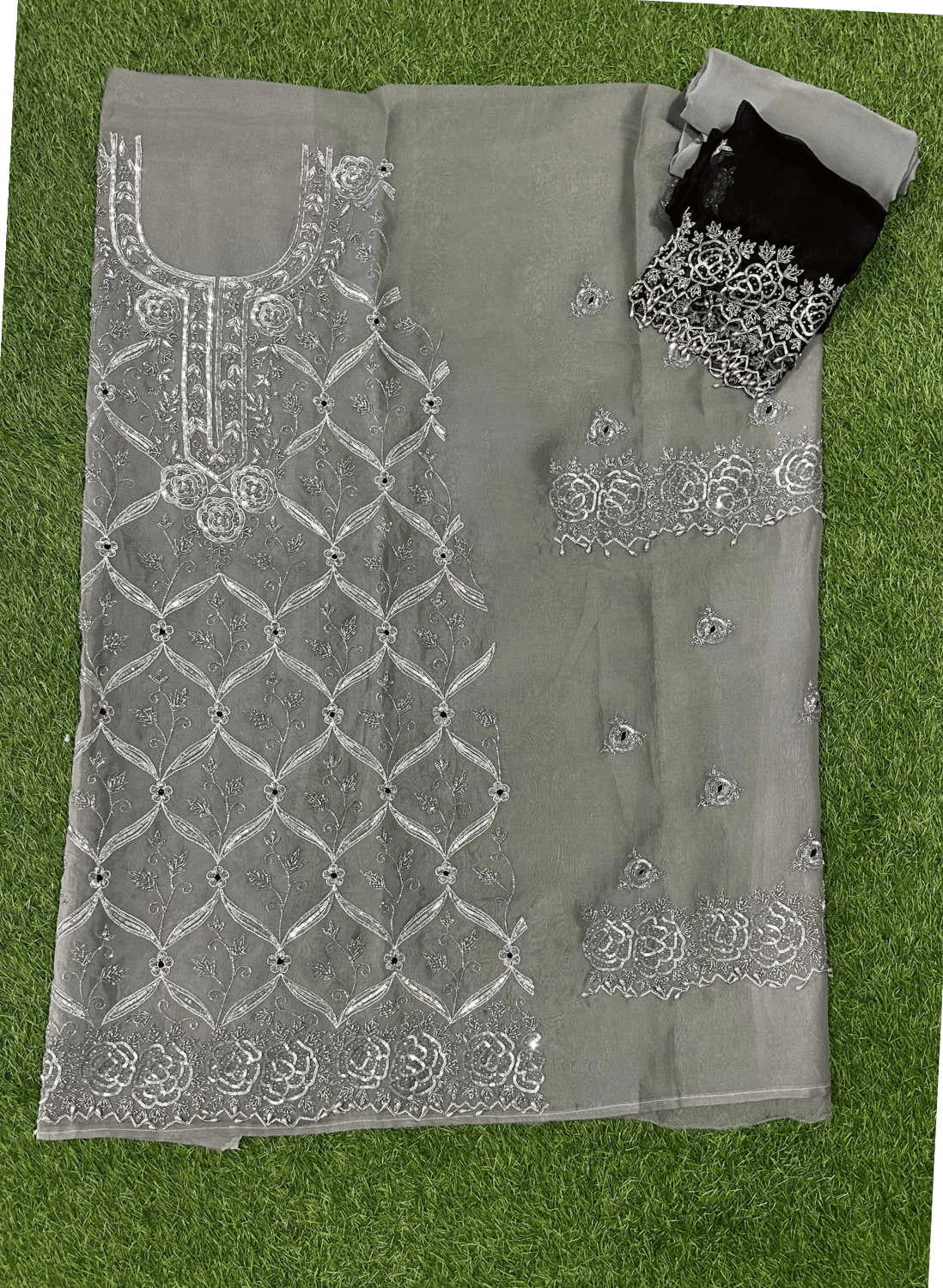 FS124 | Black and gray Pure Organza Suit | Party Wear | Wedding | Ring Ceremony | Festival | F9BDAAABridal |