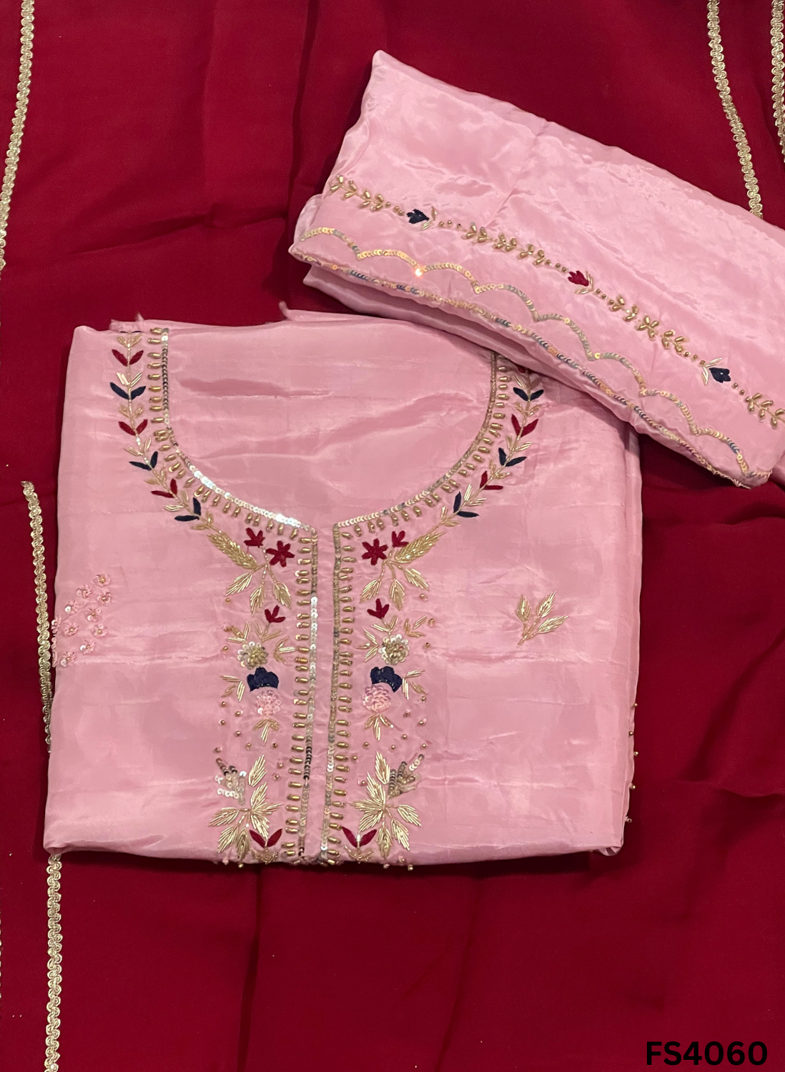FS4060 | Raw Silk Suit | Party Wear | Ring Ceremony | Festival Suit | Contrast Suit |