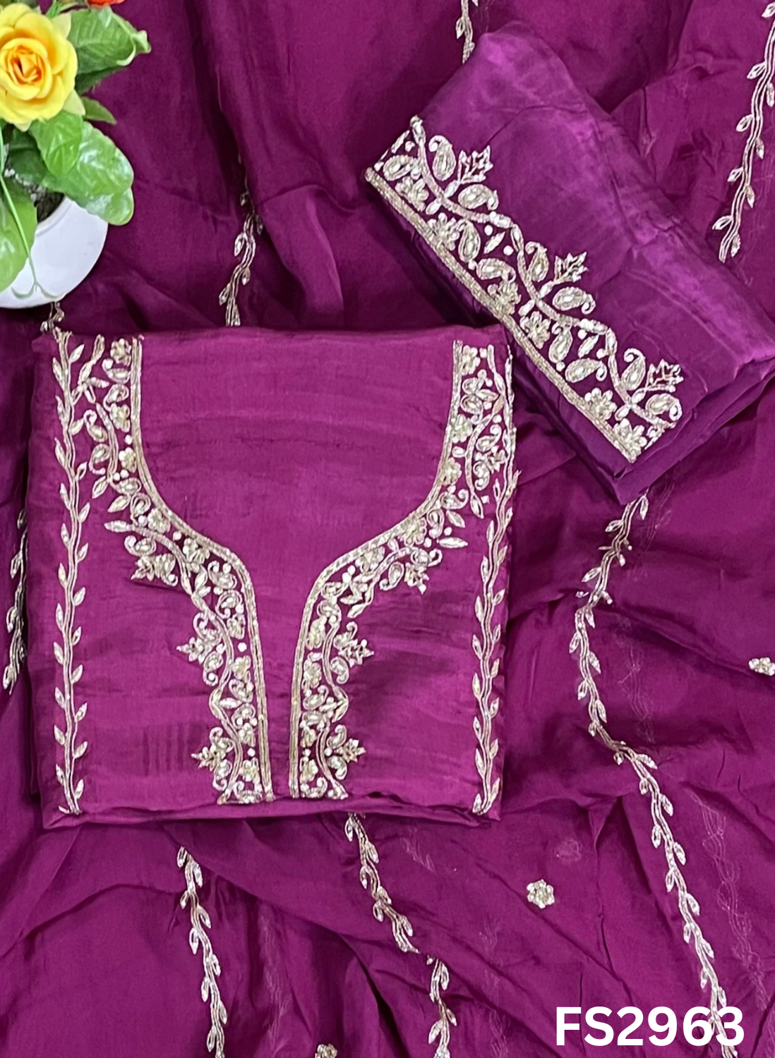 FS2963 | Raw Silk Suit | Party Wear | Wedding | Jaggo | Festival |