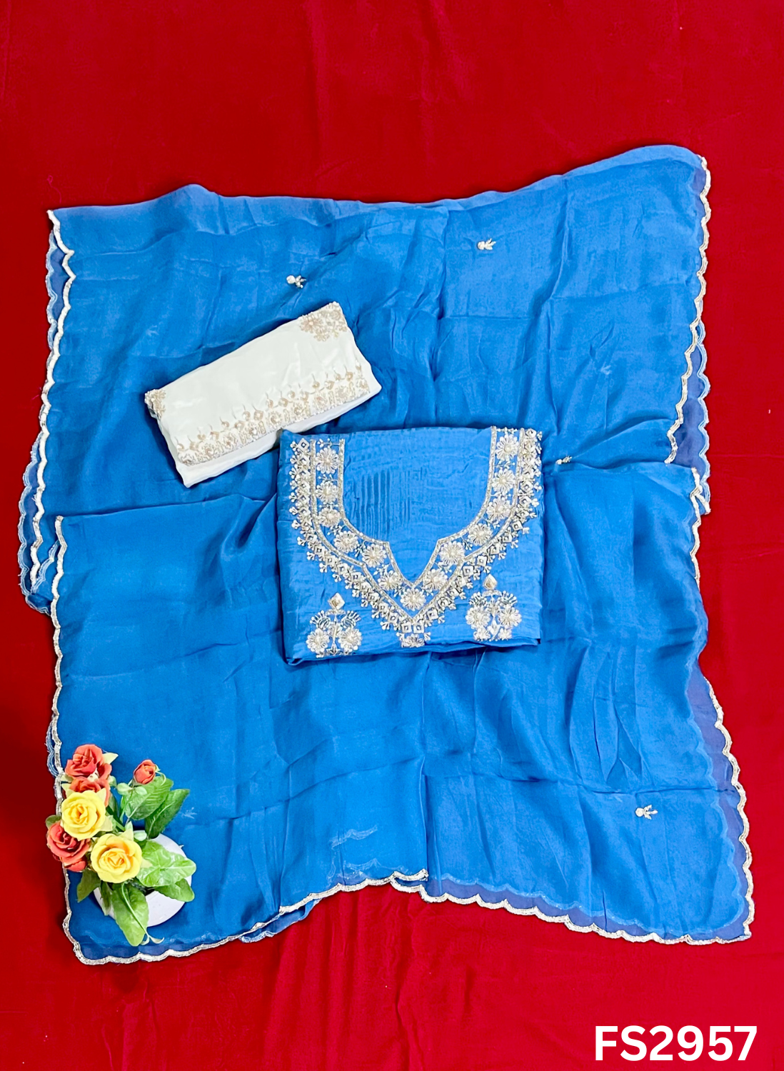 FS2957 | Raw Silk Suit | Party Wear | Wedding | Jaggo | Festival | Contrast |