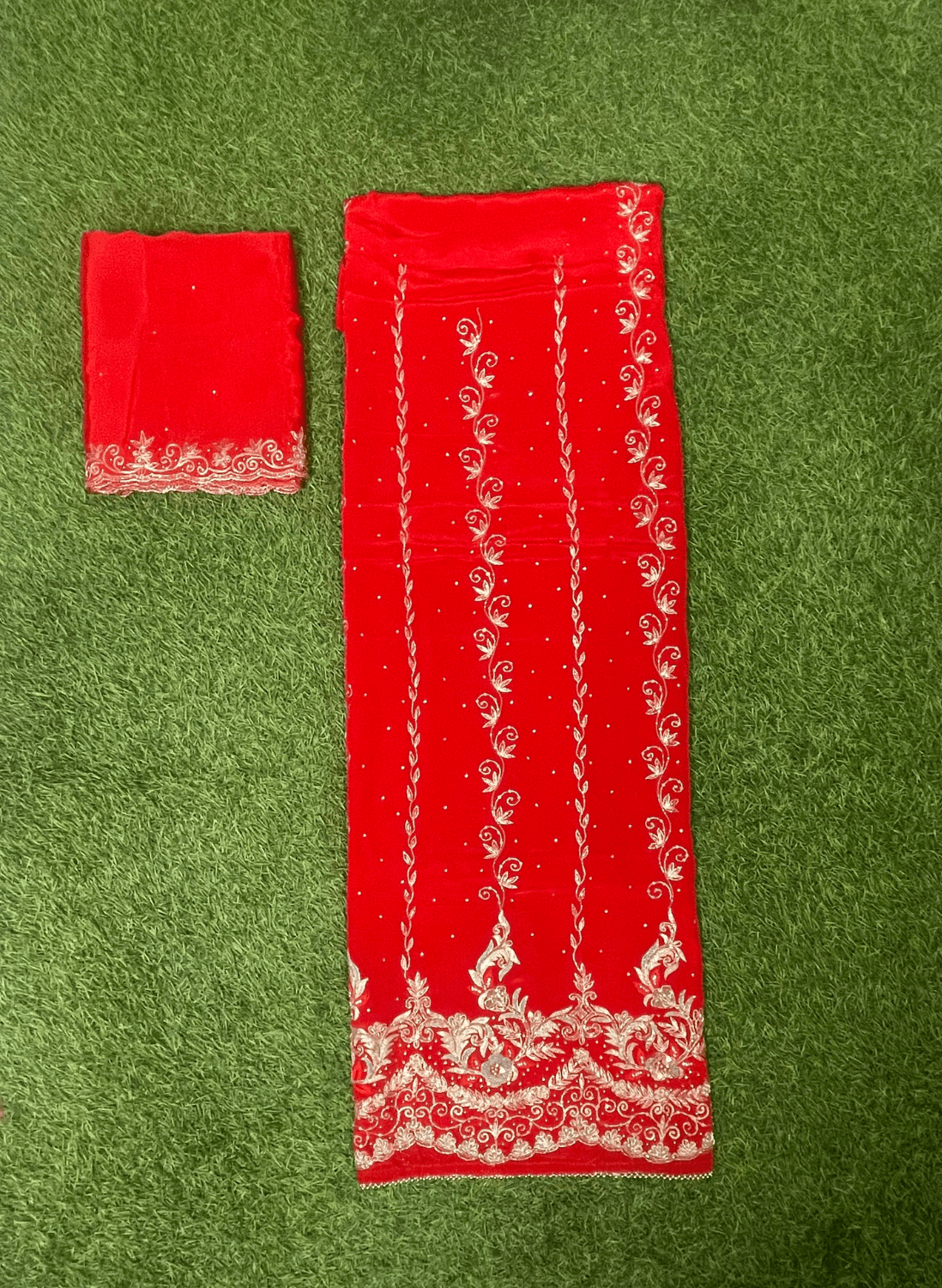 Red | Crepe | Crepe Suit | Wedding | Party Wear | Ring Ceremony | Festival Suit | Allover suit | FS014