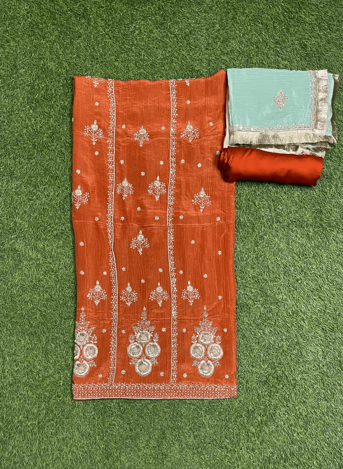 FS165 | Rust Shade | Crush Shimmer Suit | Party Wear | Wedding | Jaggo | Ring Ceremony | Festival| | F9IFAA