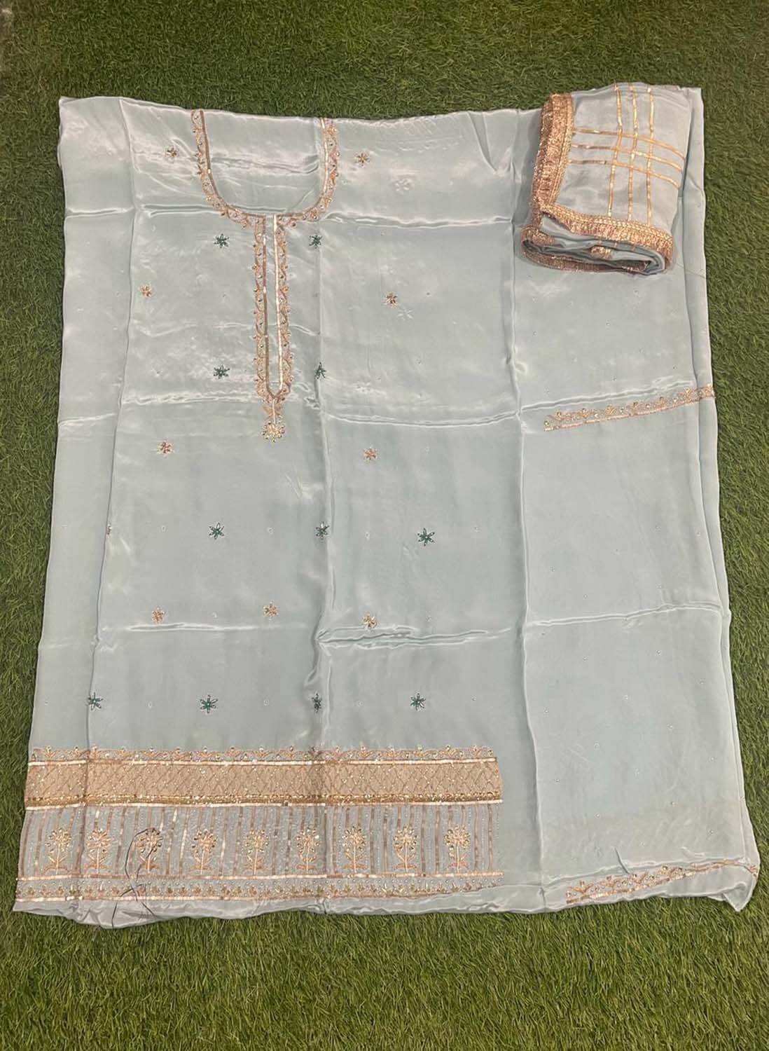 Light Blue | Crepe Suit | Wedding | Party Wear | Jaggo | Ring Ceremony | Festival | FS477