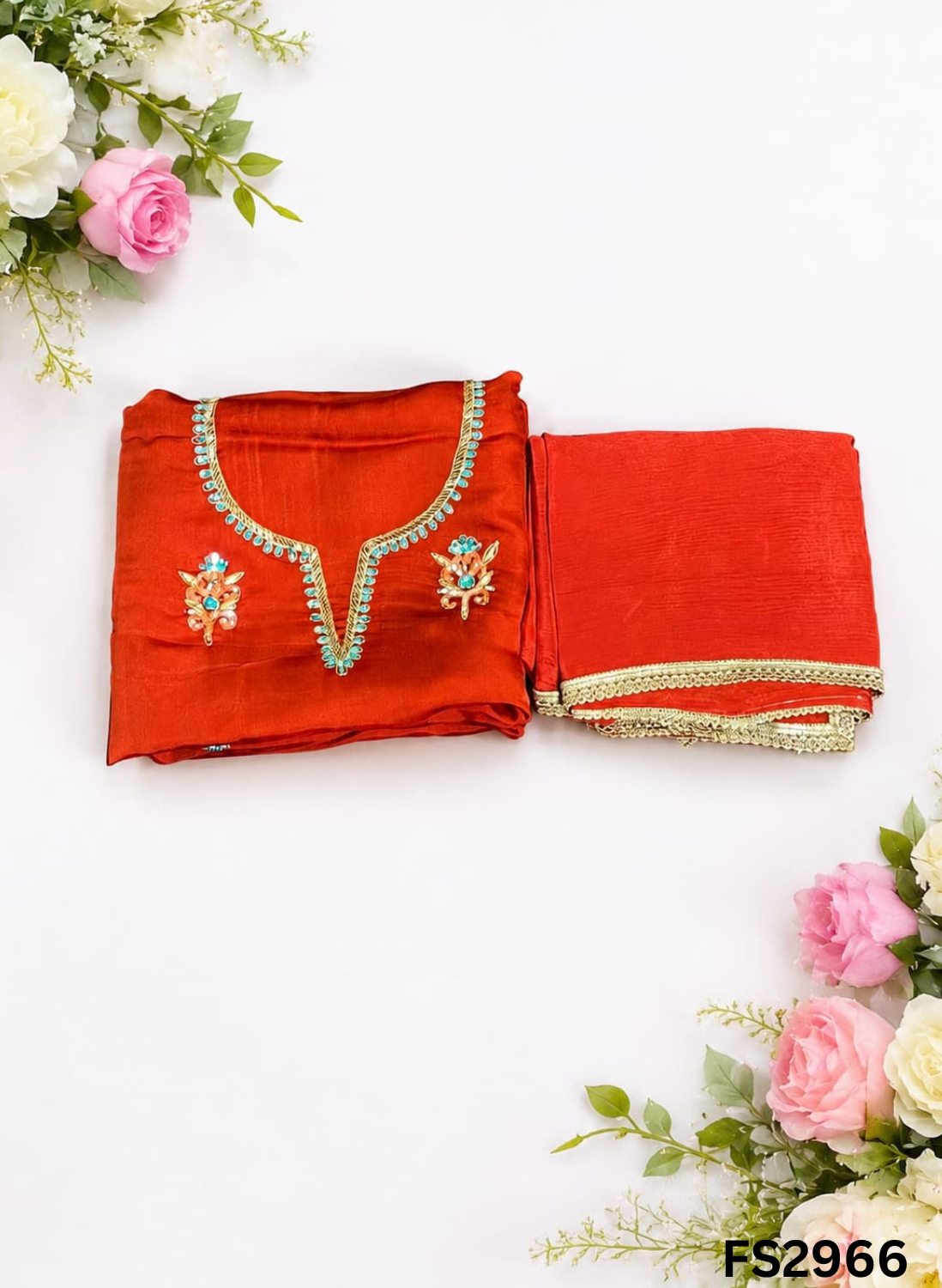 FS2966 | Satin Organza Suit | Party Wear | Jaggo Wear | Festival Wear | Contrast |
