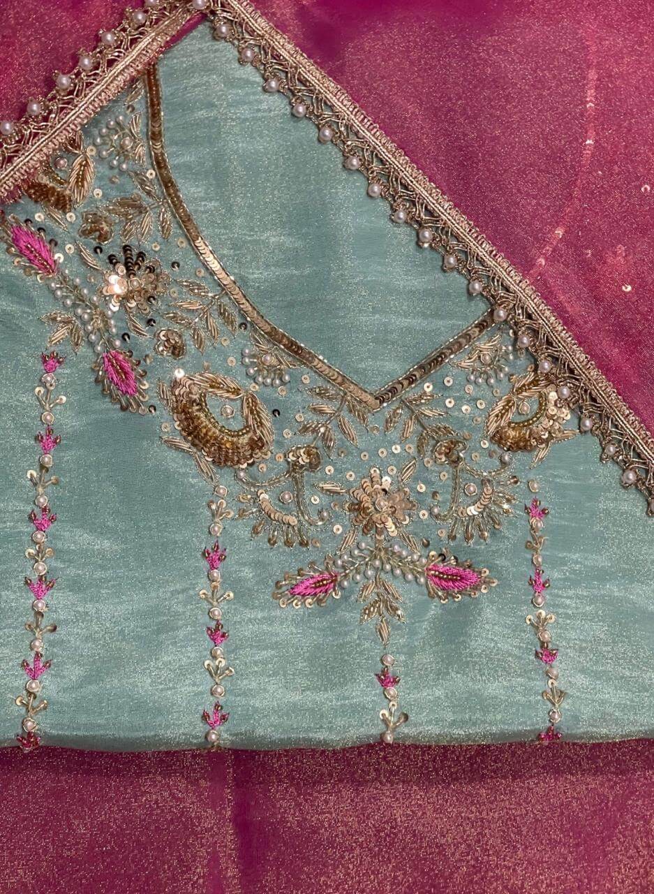 Sea green | Shimmer Suit | Party Wear | Wedding | Jaggo | Ring Ceremony | Festival | FS227