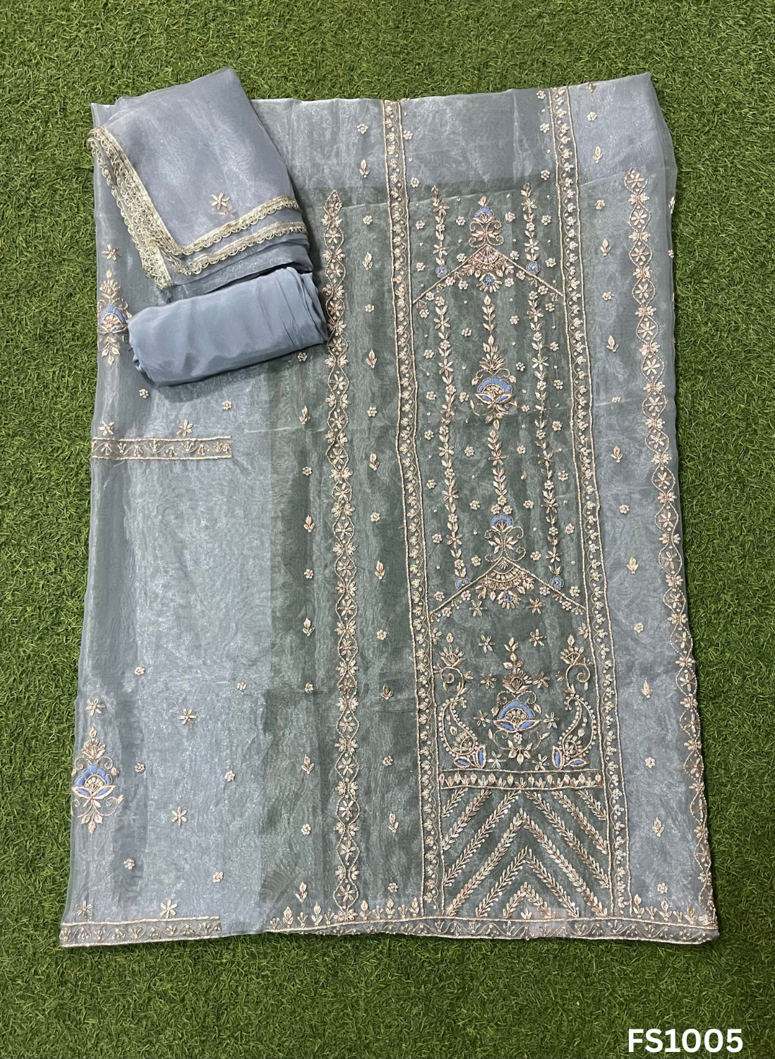 FS1005 | Powder Blue | Shimmer Organza Suit | Party Wear | Wedding | Jaggo | Ring Ceremony | Festival |