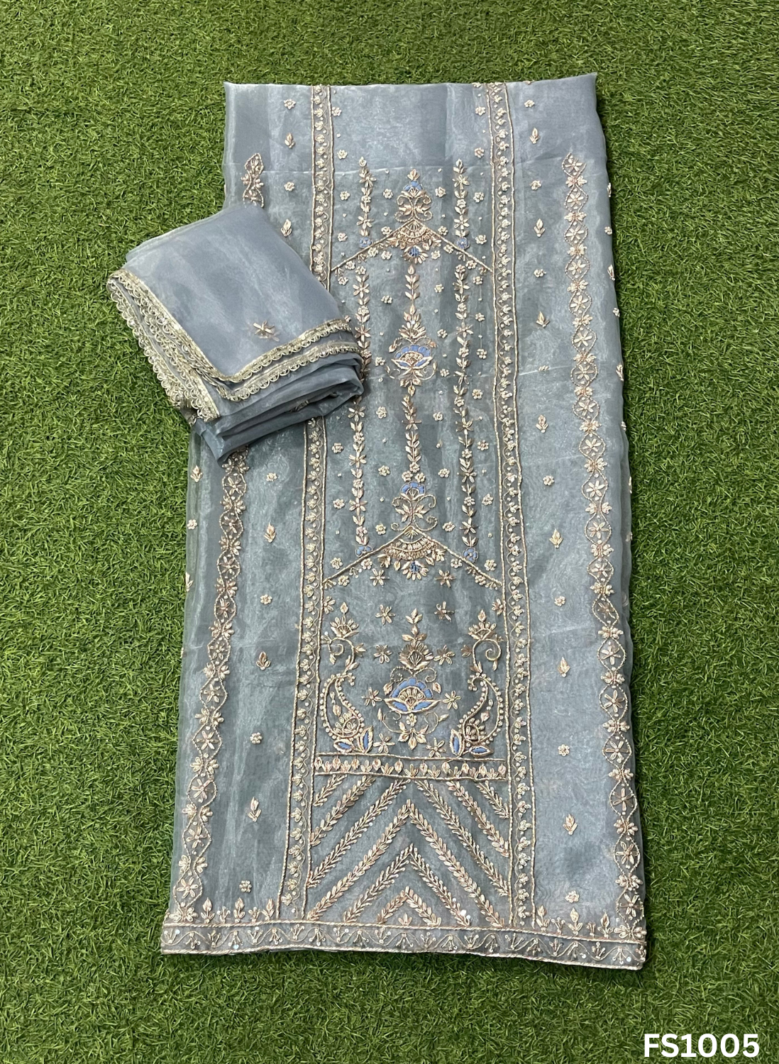 FS1005 | Powder Blue | Shimmer Organza Suit | Party Wear | Wedding | Jaggo | Ring Ceremony | Festival |