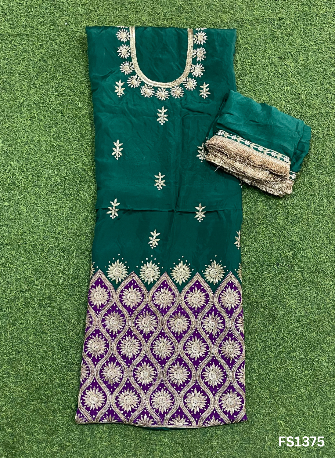 FS1375 | Bottle-Green | Silk | Party Wear | Wedding | Jaggo | Ring Ceremony | Festival