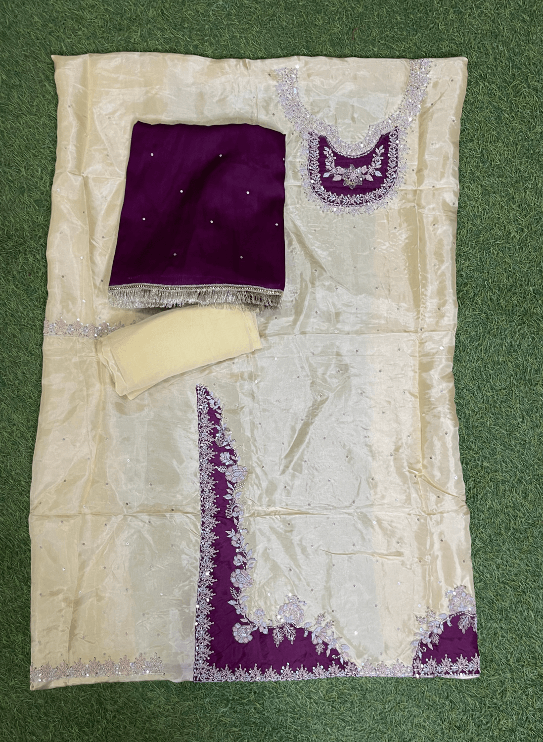 FS231 | Off-White | Sea Silk Suit | Party Wear | Wedding | Jaggo | Ring Ceremony | Festival| F9EFAA