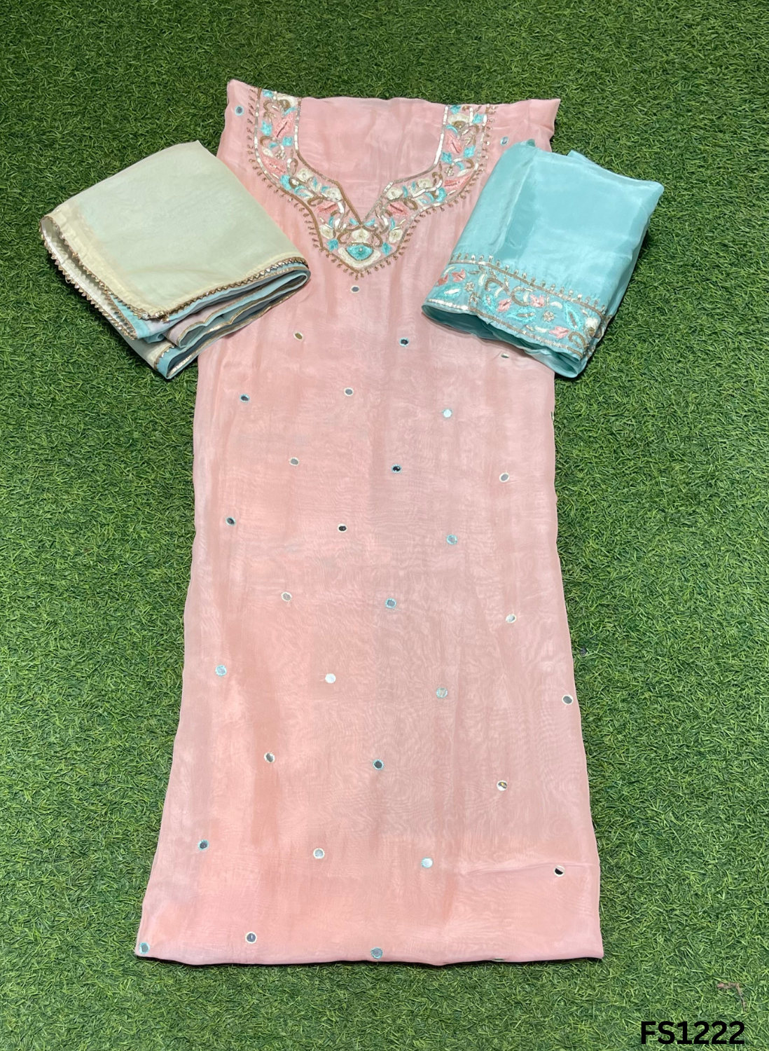 FS1222 | Peach | Organza | Organza Suit | Wedding | Party Wear | Ring Ceremony | Festival Suit | Allover suit