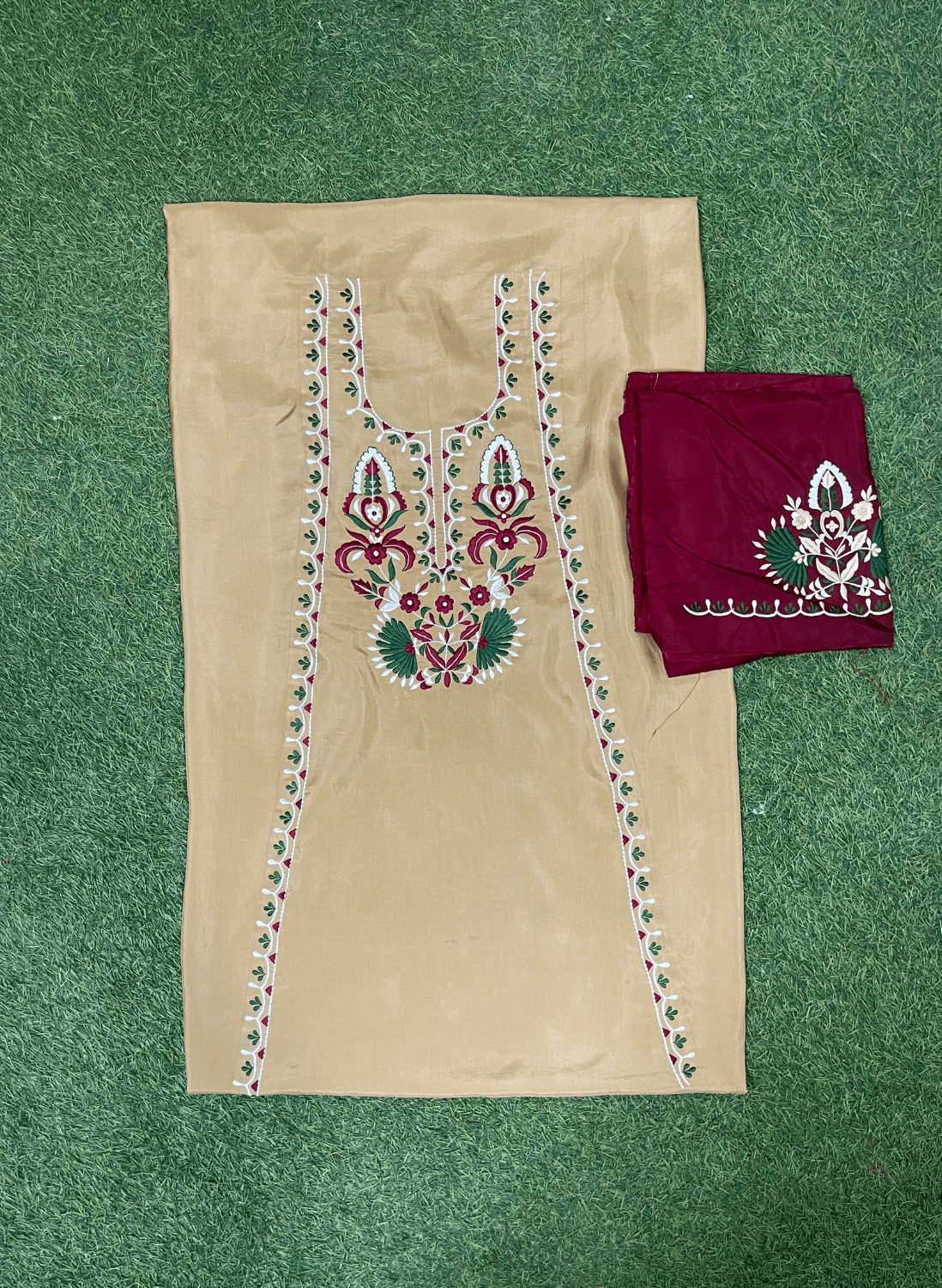 FS515 | Tan Shade | Silk Suit | Party Wear | Wedding | Jaggo | Ring Ceremony | Festival| F9DFAA