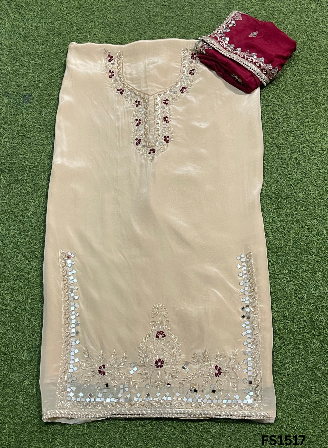 FS1517 | Golden | Silk Suit | Party Wear | Wedding | Jaggo | Festival |