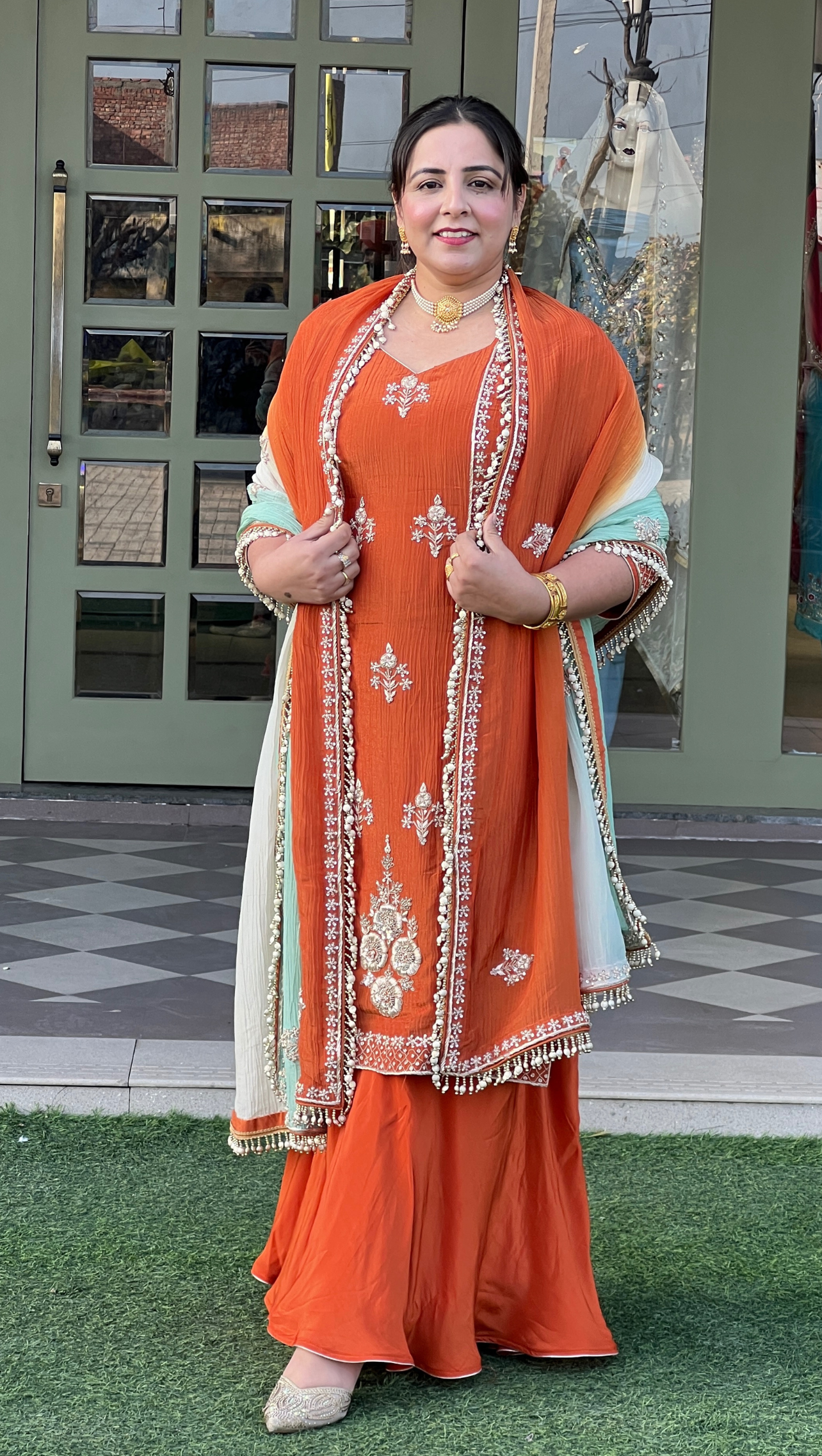 FS165 | Rust Shade | Crush Shimmer Suit | Party Wear | Wedding | Jaggo | Ring Ceremony | Festival| | F9IFAA