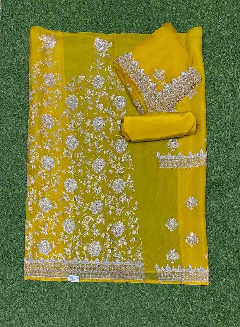 Yellow Organza Suit | Party Wear | Wedding | Jaggo | Ring Ceremony | Festival |