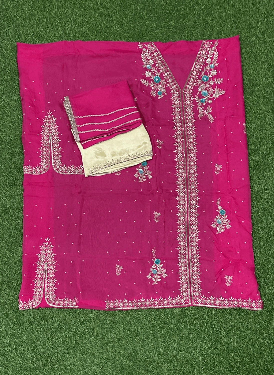 FS201 | Hot pink And cream | Crepe Suit | Wedding | Party Wear | Casual wear | Festival Suit |