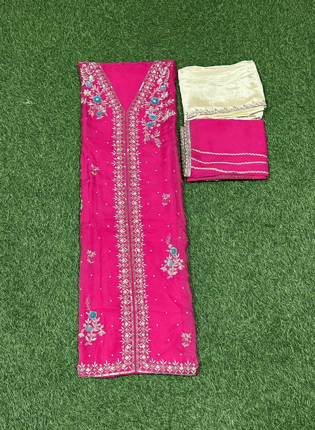 FS201 | Hot pink And cream | Crepe Suit | Wedding | Party Wear | Casual wear | Festival Suit |