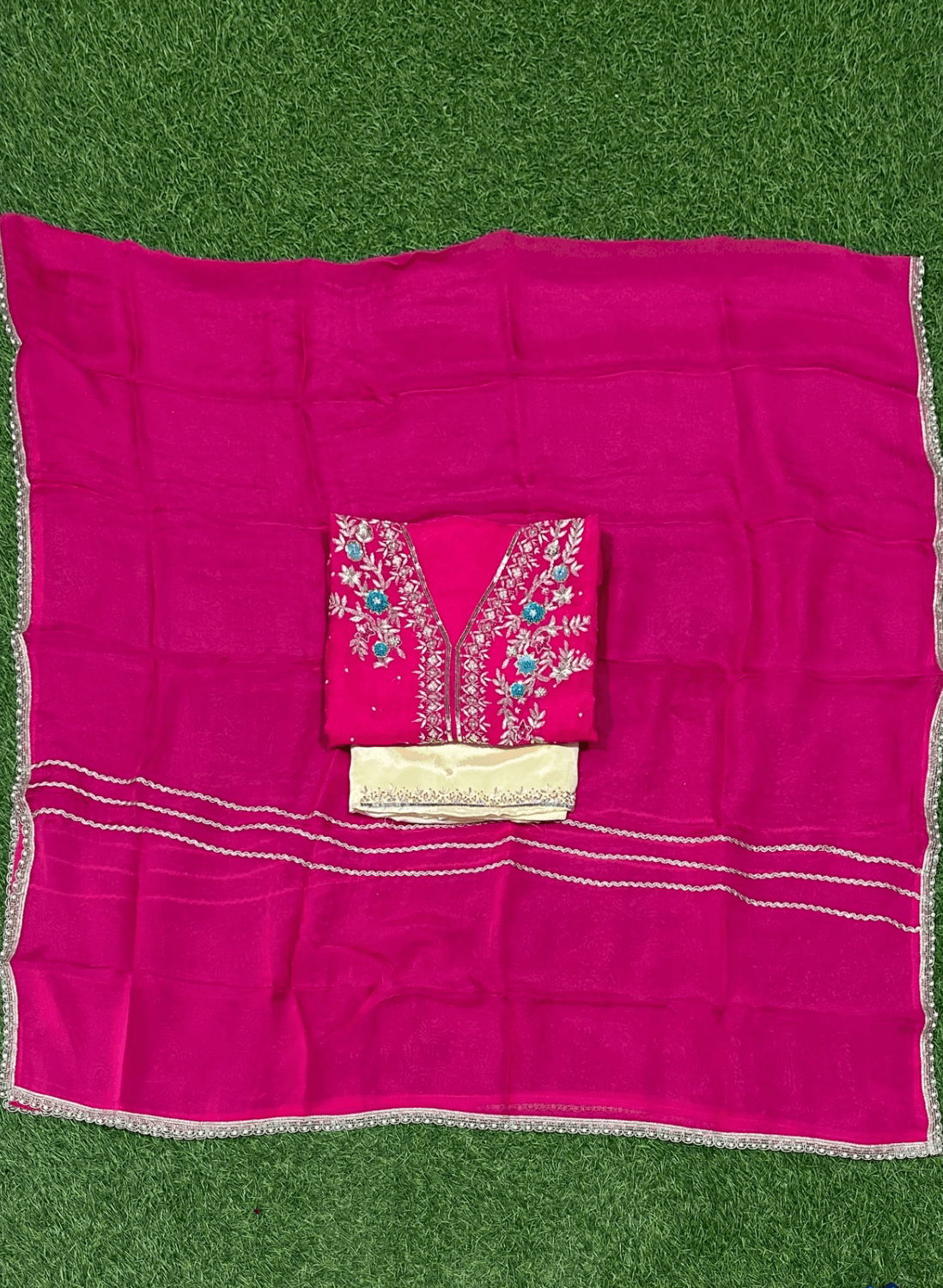 FS201 | Hot pink And cream | Crepe Suit | Wedding | Party Wear | Casual wear | Festival Suit |