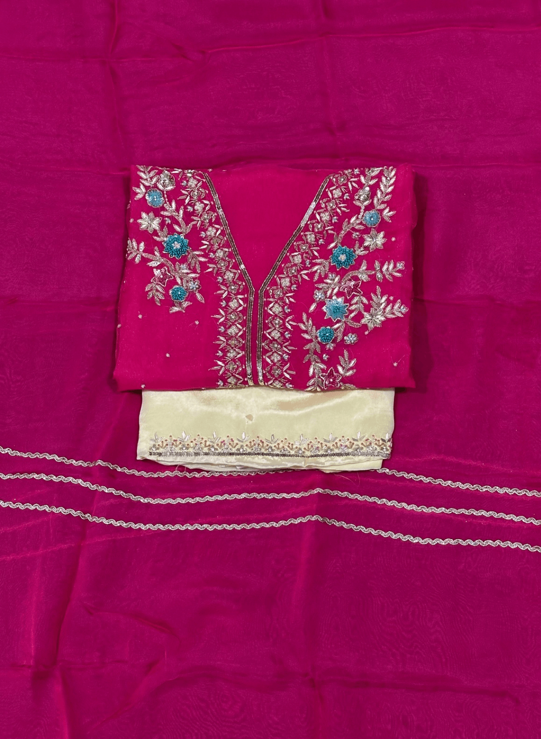FS201 | Hot pink And cream | Crepe Suit | Wedding | Party Wear | Casual wear | Festival Suit |