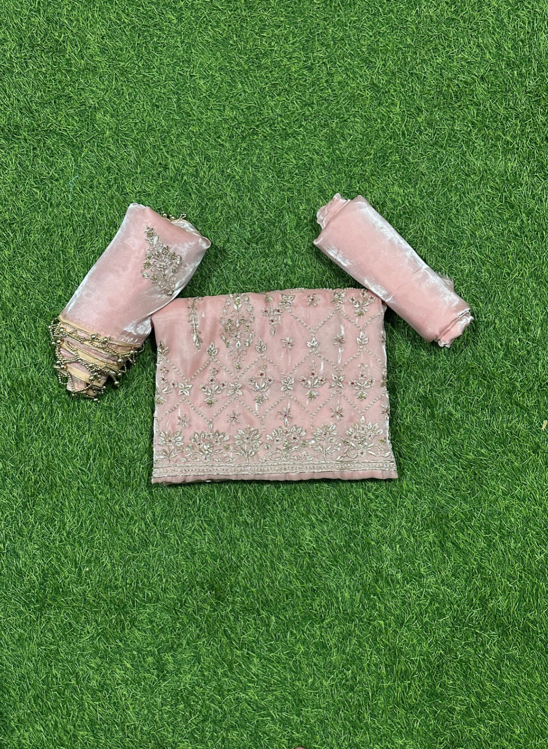 Baby Pink Glass Shimmer Suit | Party Wear | Wedding | Jaggo | Ring Ceremony | Festival|