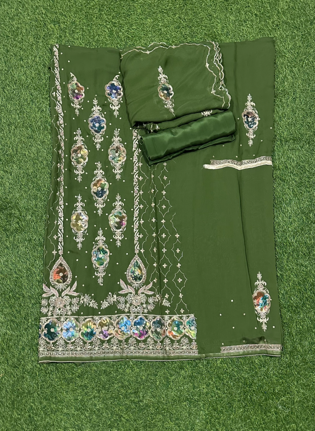 FS320 | Mehandi Organza Suit | Party Wear | Wedding | Jaggo | Ring Ceremony | Festival| F9HAAA