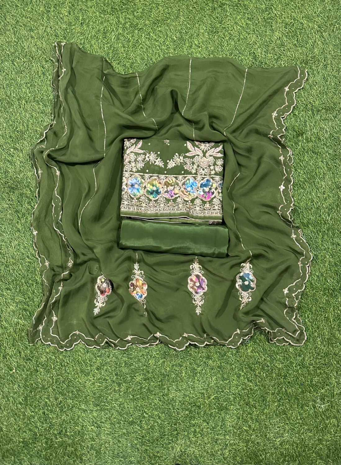 FS320 | Mehandi Organza Suit | Party Wear | Wedding | Jaggo | Ring Ceremony | Festival| F9HAAA