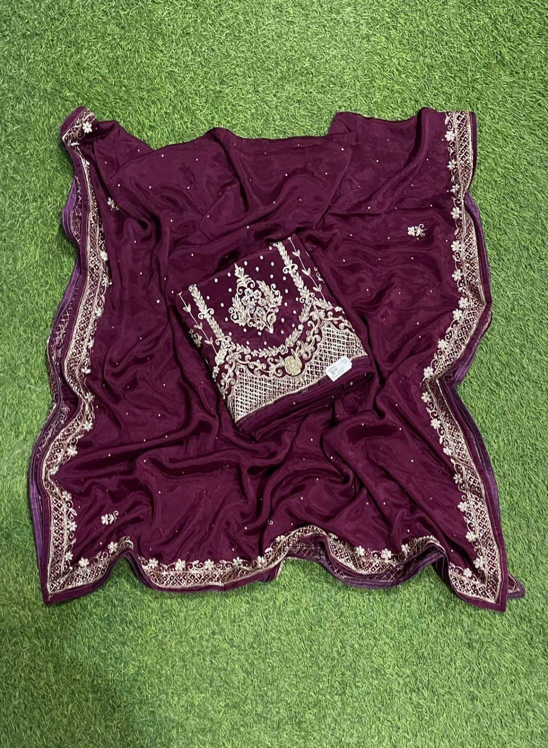 Wine Crepe | Crepe Suit | Wedding | Party Wear | Ring Ceremony | Festival Suit | Allover suit |
