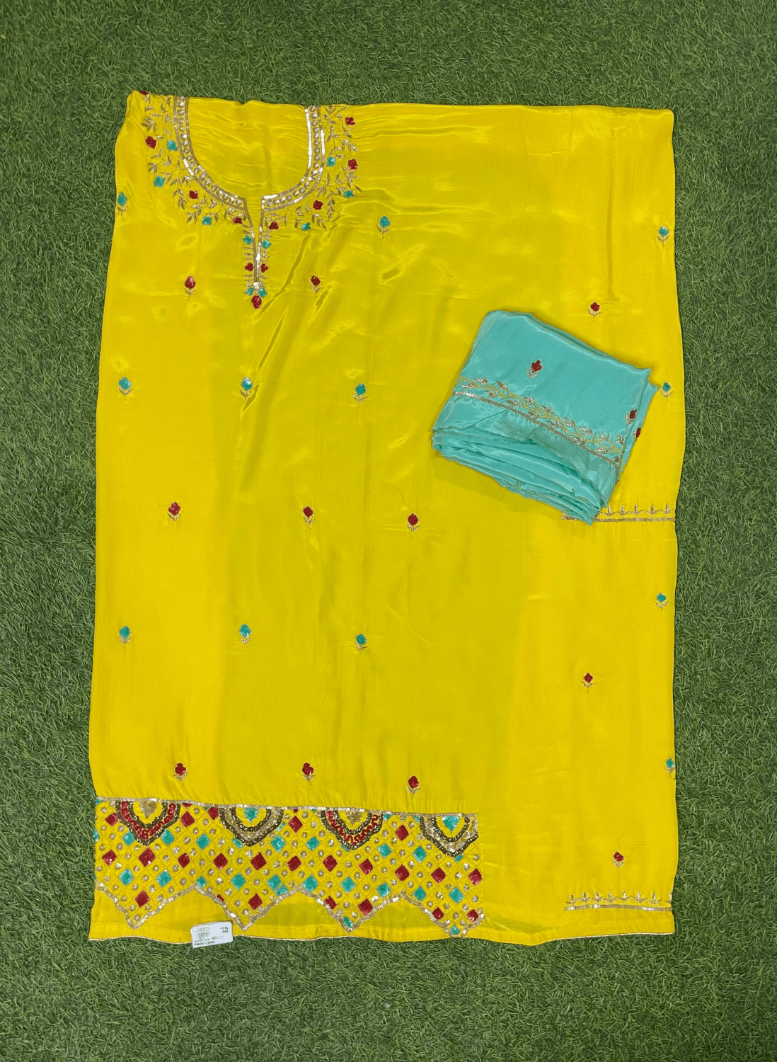 Fs730 | Yellow Crepe | Suit | Party Wear | Wedding | Ring Ceremony | Festival | Bridal | F9EAAA