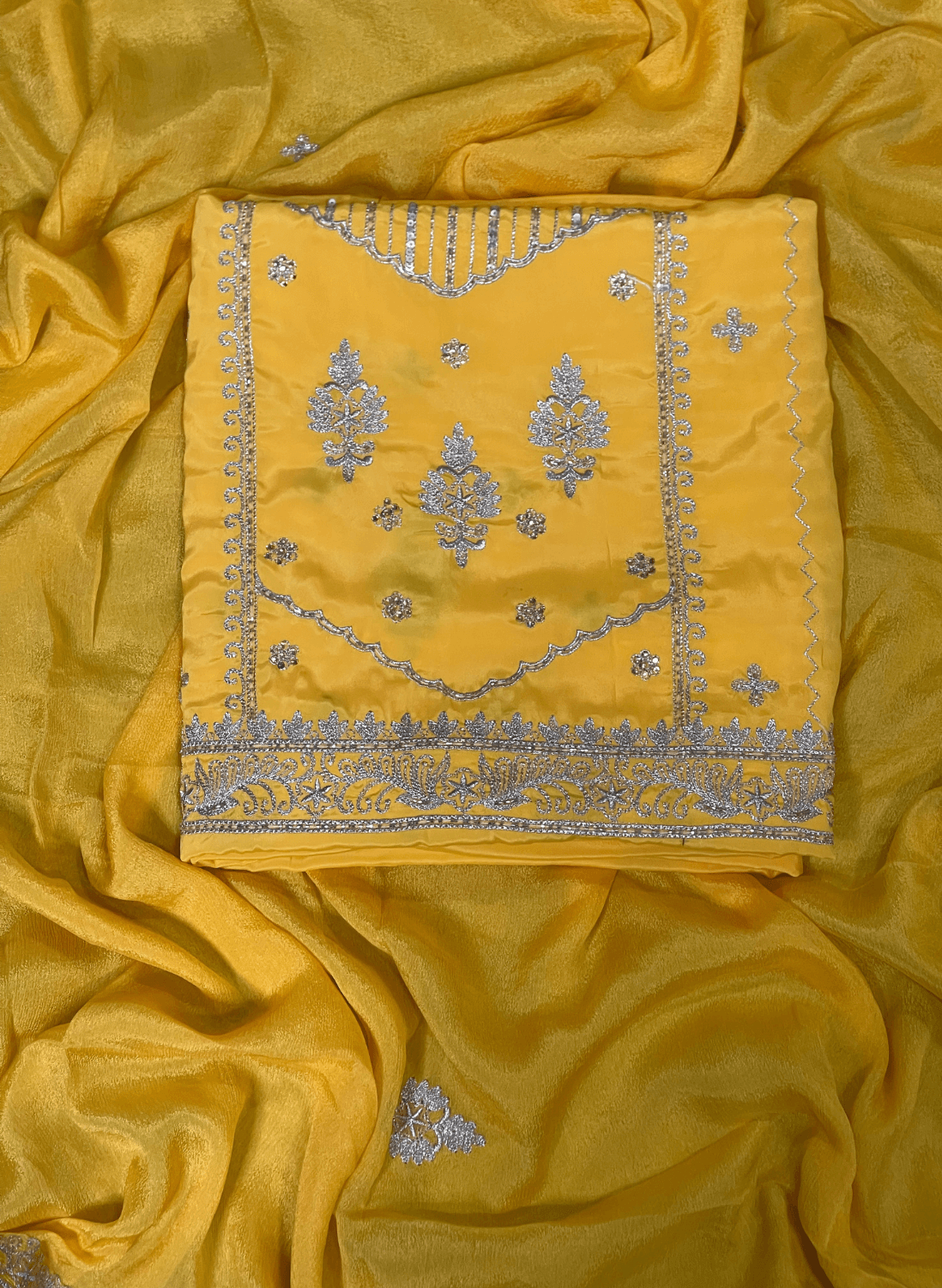 Yellow Crepe | Crepe Suit | Wedding | Party Wear | Ring Ceremony | Festival Suit | Allover suit|