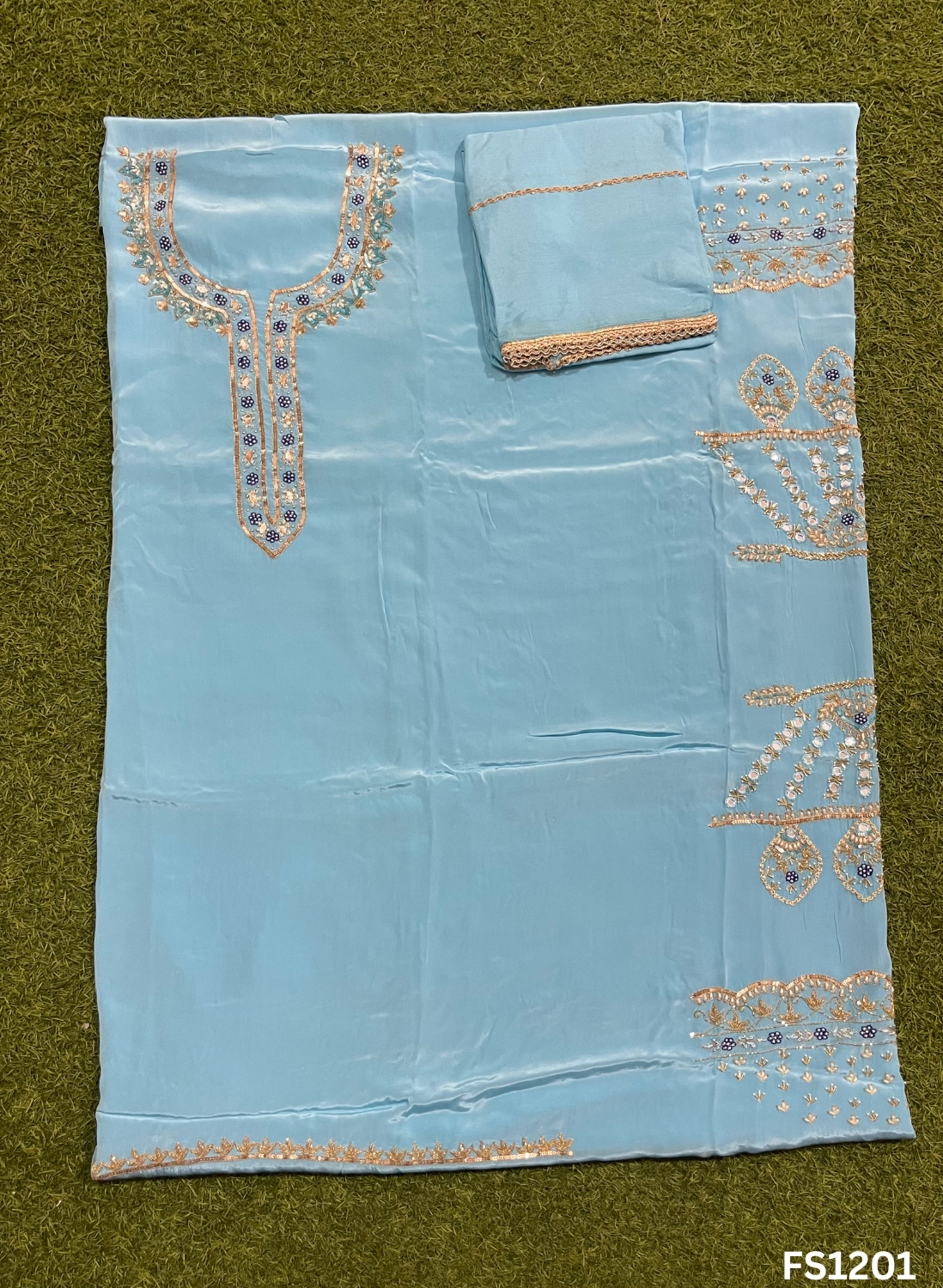 FS1201 | Sky-Blue | Crepe Suit | Party Wear | Wedding | Jaggo | Ring Ceremony | Festival