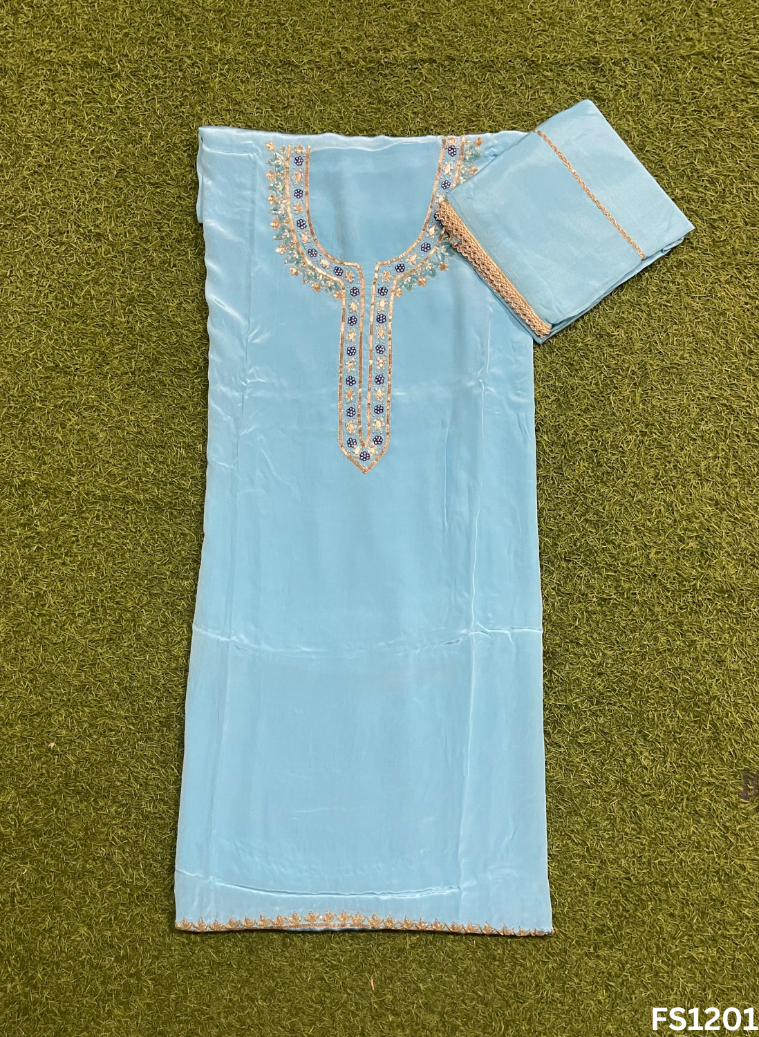 FS1201 | Sky-Blue | Crepe Suit | Party Wear | Wedding | Jaggo | Ring Ceremony | Festival