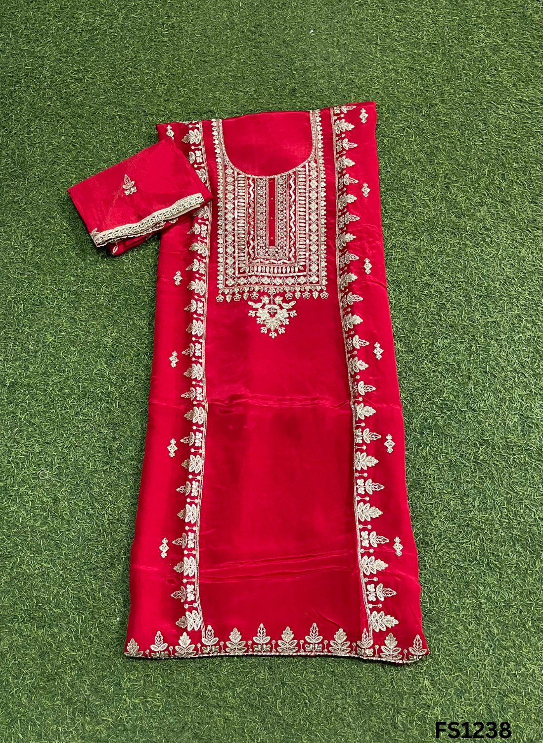 FS1238 | Red | Crepe | Party Wear | Wedding | Jaggo | Ring Ceremony | Festival