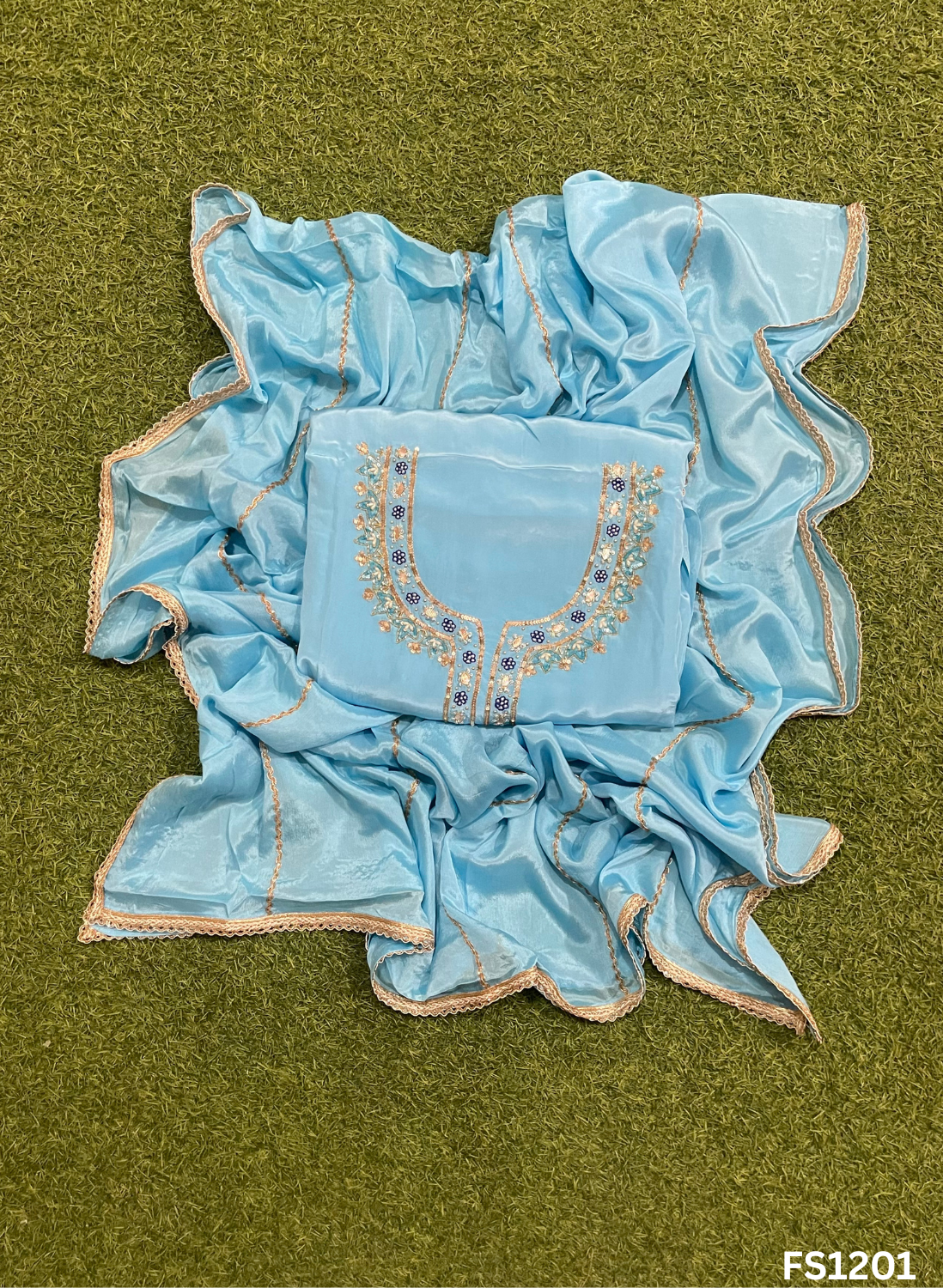 FS1201 | Sky-Blue | Crepe Suit | Party Wear | Wedding | Jaggo | Ring Ceremony | Festival