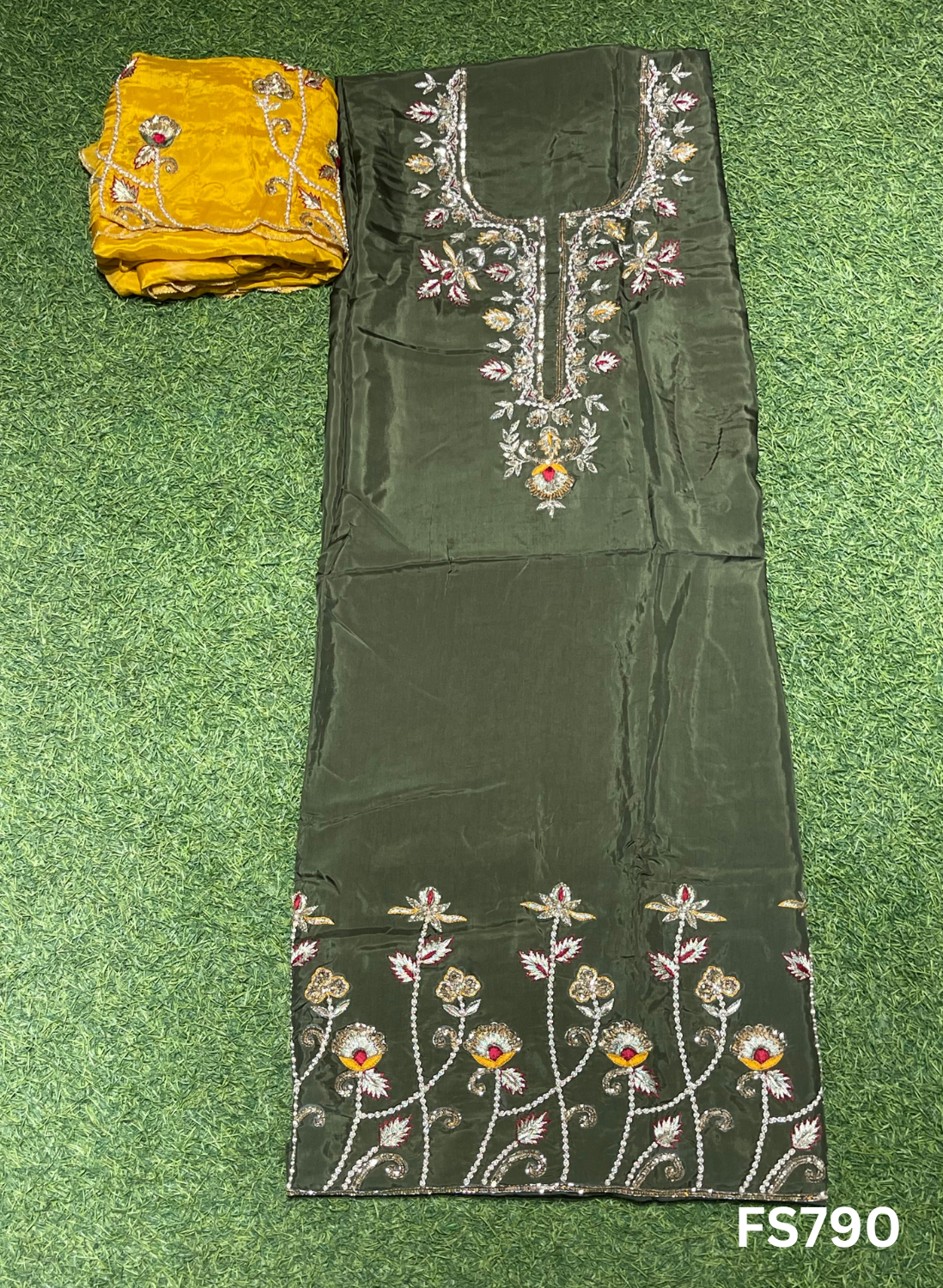 FS790 | Green | Crepe Suit | Wedding | Party Wear | Ring Ceremony | Festival Suit | Allover suit | F9HFAA