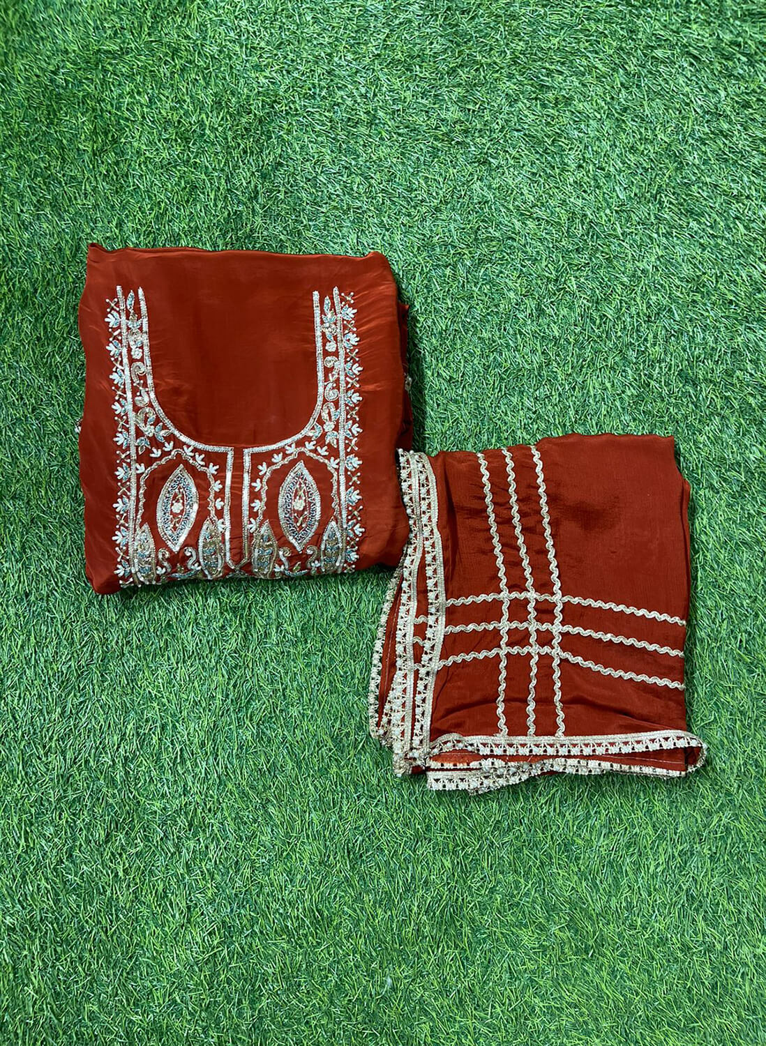 Rust | Crepe Suit | Wedding | Party Wear | Ring Ceremony | Festival Suit|