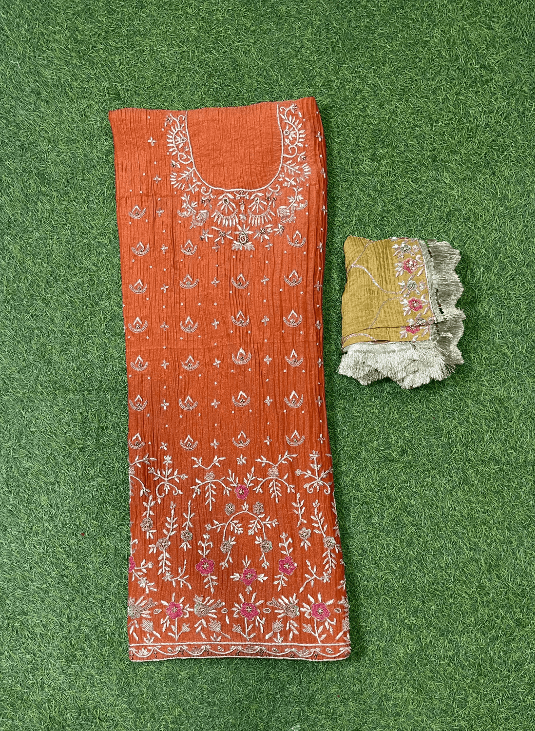 FS101 | Rust | Crush Shimmer Suit | Party Wear | Wedding | Jaggo | Ring Ceremony | Festival | F9BIAAA