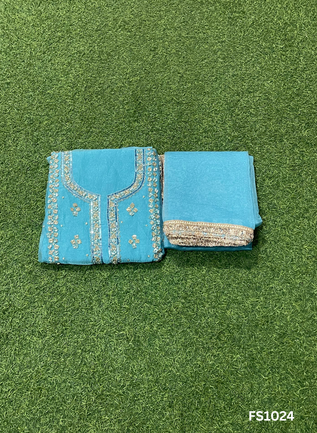 FS1024 | Blue | Crush Shimmer Suit | Party Wear | Wedding | Jaggo | Ring Ceremony | Festival|