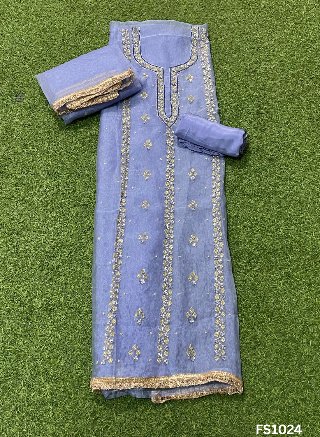 FS1024 | Blue | Crush Shimmer Suit | Party Wear | Wedding | Jaggo | Ring Ceremony | Festival|
